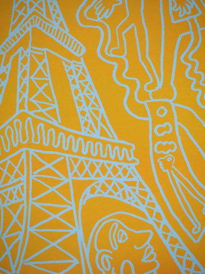 Yvon TAILLANDIER : Paris : La Tour Eiffel en jaune sur bleu, Sérigraphie originale (photo de détail 7) - Crédit photo : Galerie Art.Paris