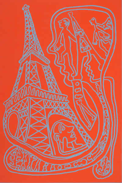 Yvon TAILLANDIER : Paris : La Tour Eiffel en rose sur bleu, Sérigraphie originale (photo de détail 2) - Crédit photo : Galerie Art.Paris