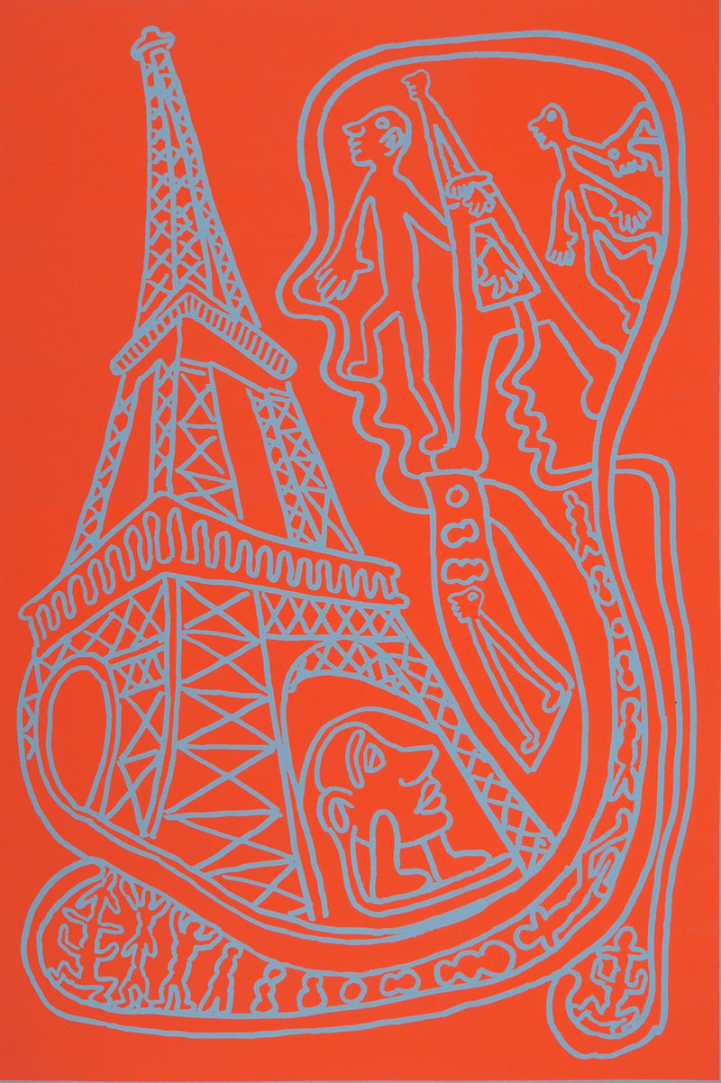 Yvon TAILLANDIER : Paris : La Tour Eiffel en rose sur bleu, Sérigraphie originale (photo de détail 2) - Crédit photo : Galerie Art.Paris