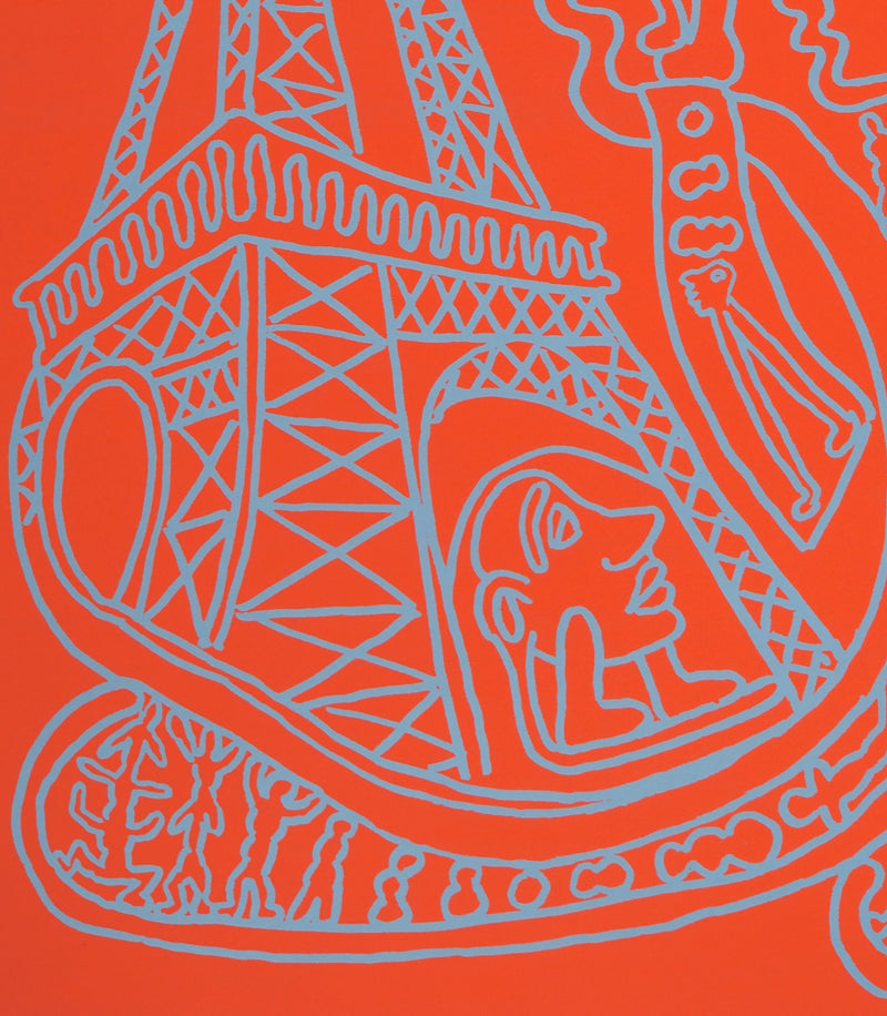 Yvon TAILLANDIER : Paris : La Tour Eiffel en rose sur bleu, Sérigraphie originale (photo de détail 3) - Crédit photo : Galerie Art.Paris