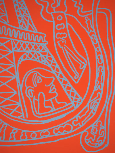 Yvon TAILLANDIER : Paris : La Tour Eiffel en rose sur bleu, Sérigraphie originale (photo de détail 5) - Crédit photo : Galerie Art.Paris