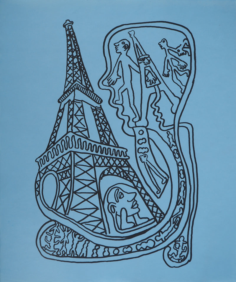 Yvon TAILLANDIER : Paris : La Tour Eiffel en noir sur bleu, Sérigraphie originale (vue générale) - Crédit photo : Galerie Art.Paris