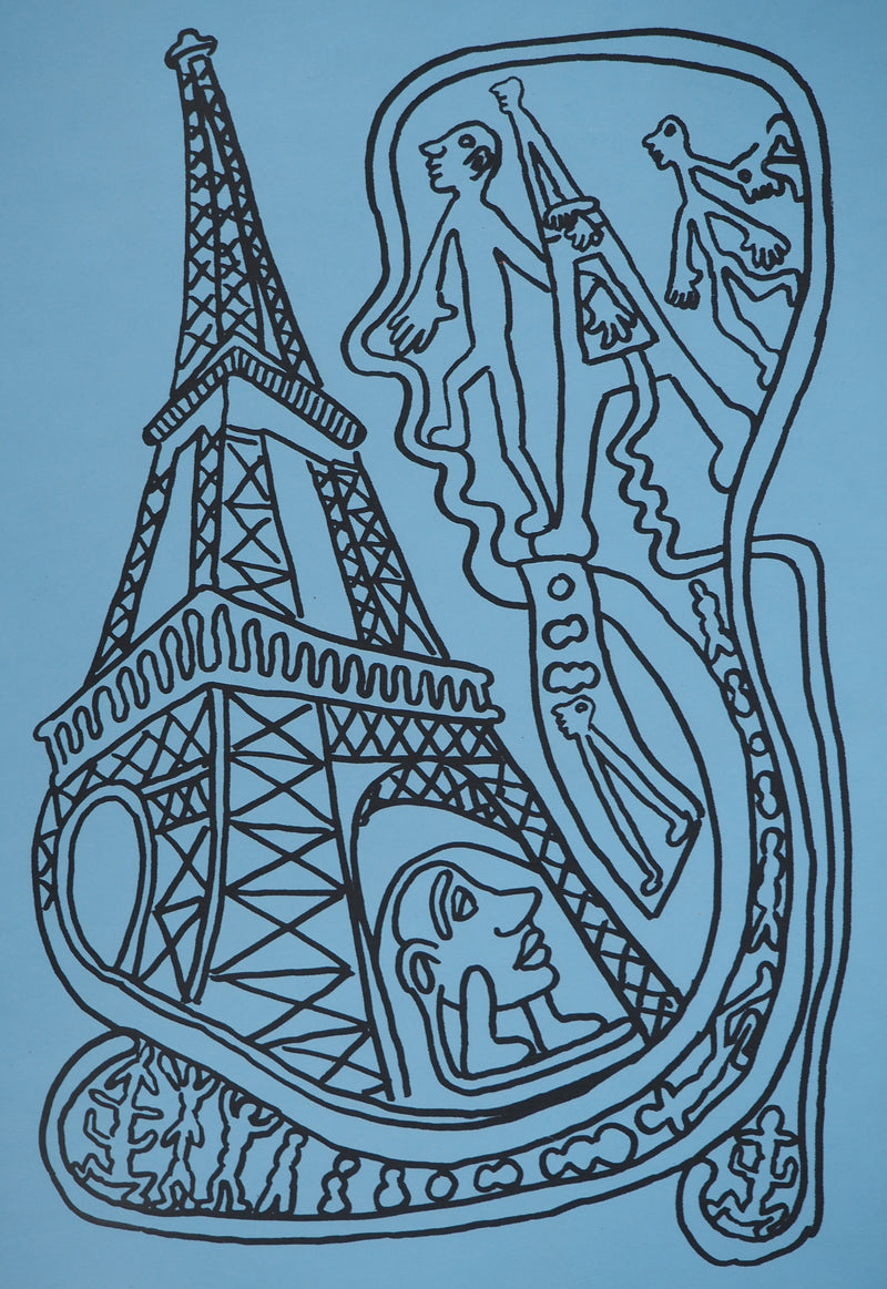 Yvon TAILLANDIER : Paris : La Tour Eiffel en noir sur bleu, Sérigraphie originale (photo de détail 2) - Crédit photo : Galerie Art.Paris