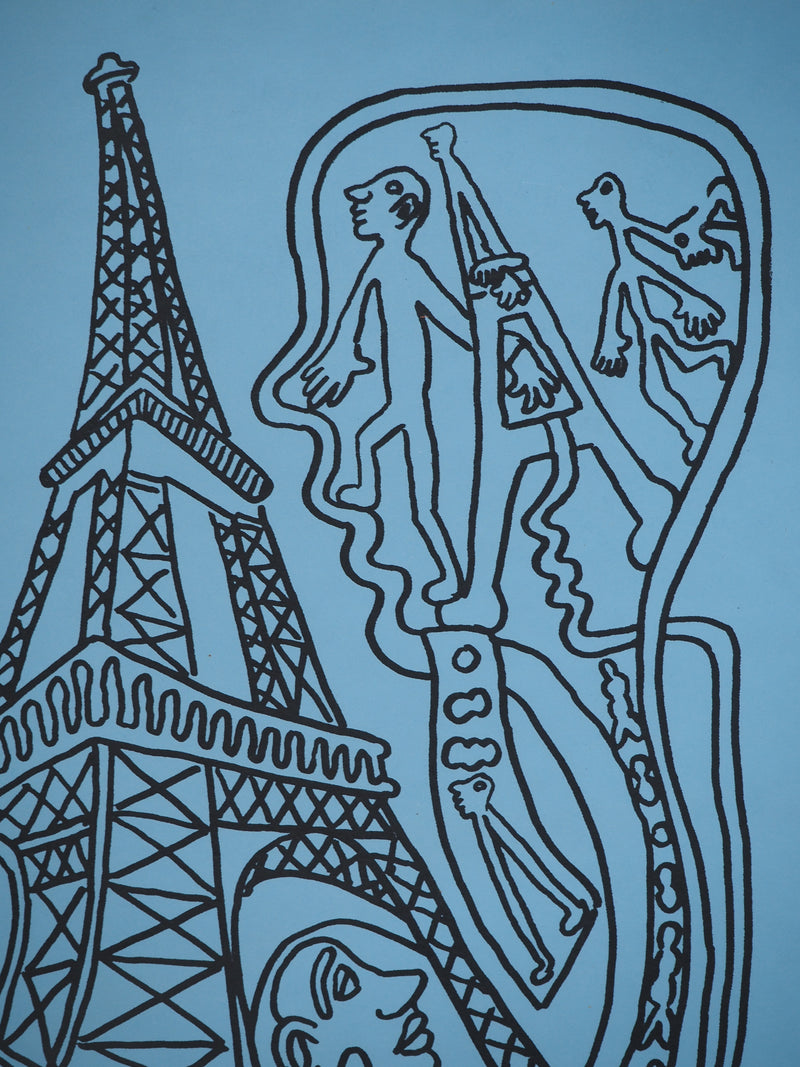 Yvon TAILLANDIER : Paris : La Tour Eiffel en noir sur bleu, Sérigraphie originale (photo de détail 3) - Crédit photo : Galerie Art.Paris