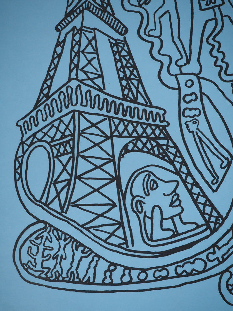 Yvon TAILLANDIER : Paris : La Tour Eiffel en noir sur bleu, Sérigraphie originale (photo de détail 4) - Crédit photo : Galerie Art.Paris
