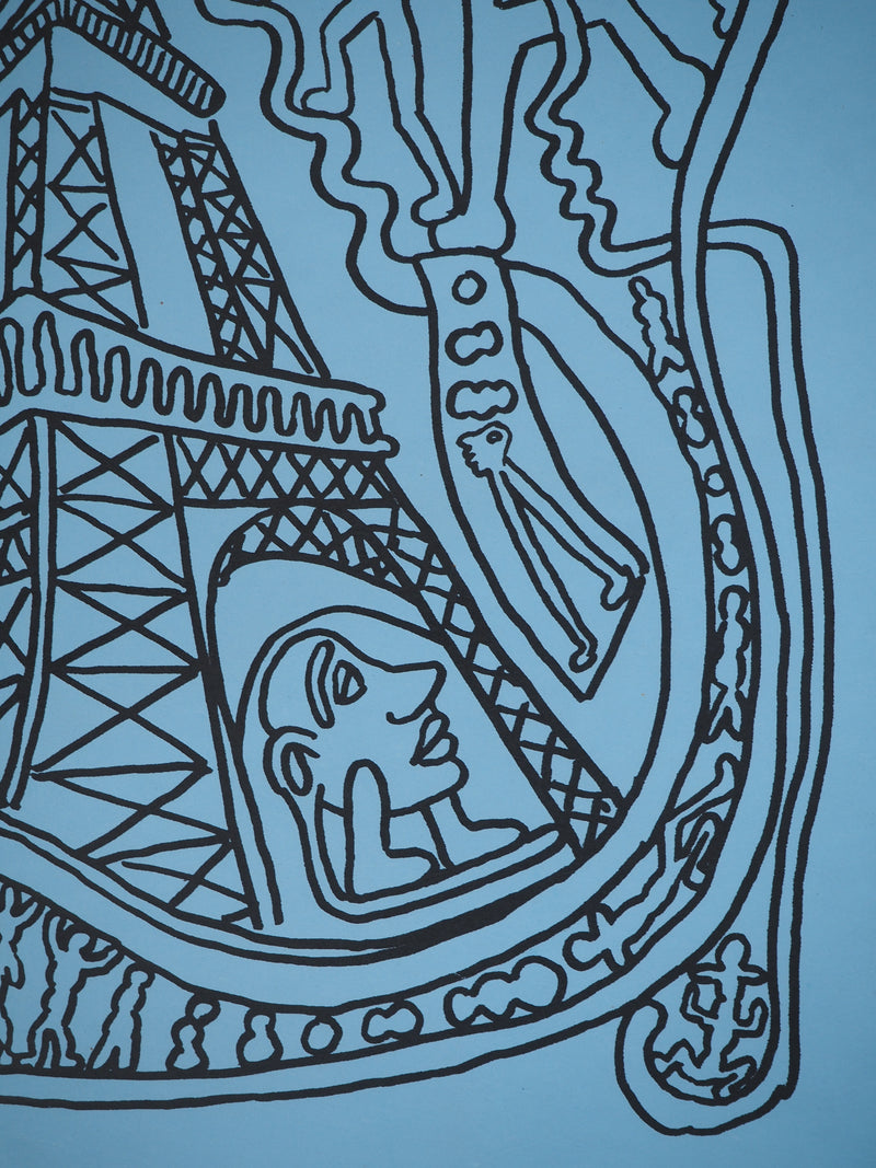 Yvon TAILLANDIER : Paris : La Tour Eiffel en noir sur bleu, Sérigraphie originale (photo de détail 5) - Crédit photo : Galerie Art.Paris