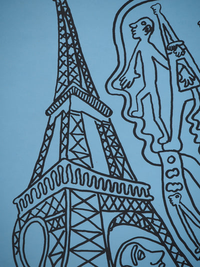 Yvon TAILLANDIER : Paris : La Tour Eiffel en noir sur bleu, Sérigraphie originale (photo de détail 6) - Crédit photo : Galerie Art.Paris
