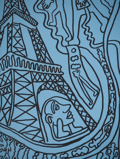 Yvon TAILLANDIER : Paris : La Tour Eiffel en noir sur bleu, Sérigraphie originale (photo de détail 7) - Crédit photo : Galerie Art.Paris
