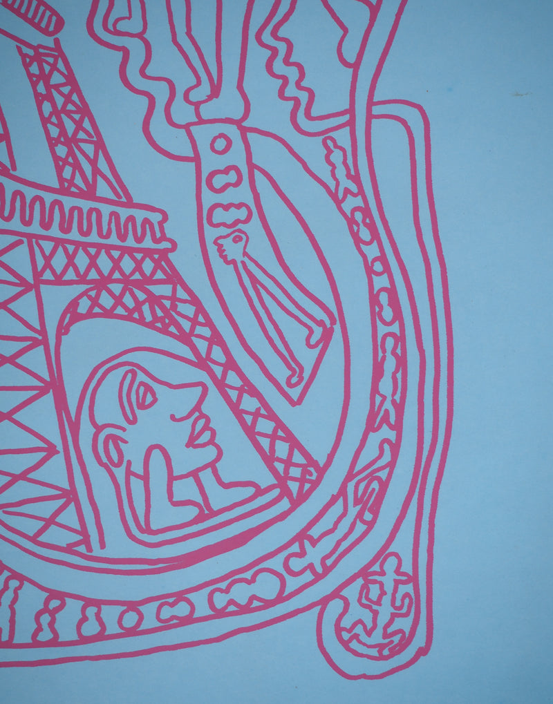Yvon TAILLANDIER : Paris : La Tour Eiffel en rose sur bleu, Sérigraphie originale (photo de détail 4) - Crédit photo : Galerie Art.Paris