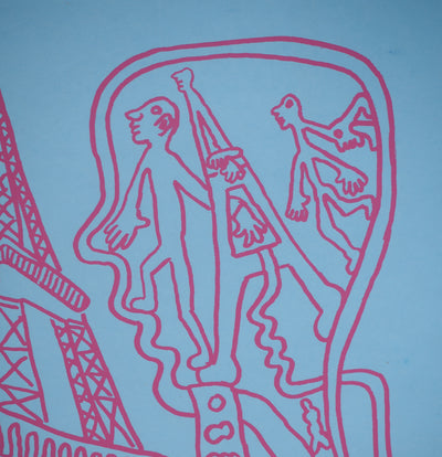 Yvon TAILLANDIER : Paris : La Tour Eiffel en rose sur bleu, Sérigraphie originale (photo de détail 5) - Crédit photo : Galerie Art.Paris