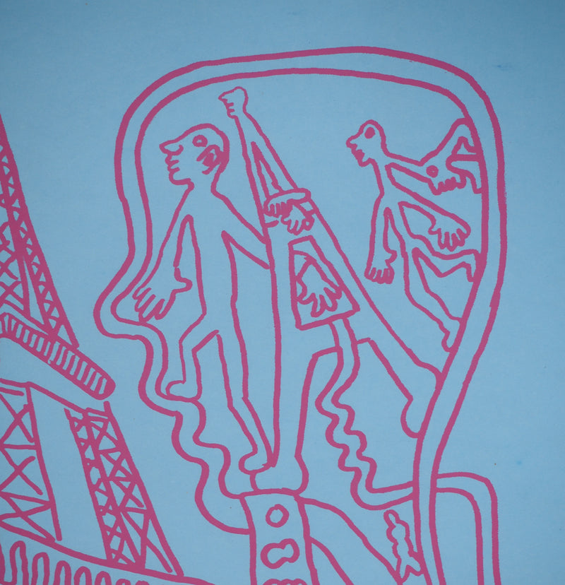 Yvon TAILLANDIER : Paris : La Tour Eiffel en rose sur bleu, Sérigraphie originale (photo de détail 5) - Crédit photo : Galerie Art.Paris