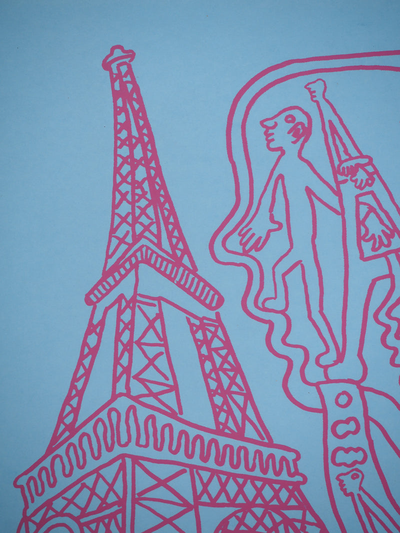 Yvon TAILLANDIER : Paris : La Tour Eiffel en rose sur bleu, Sérigraphie originale (photo de détail 6) - Crédit photo : Galerie Art.Paris