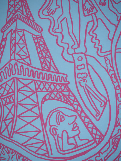 Yvon TAILLANDIER : Paris : La Tour Eiffel en rose sur bleu, Sérigraphie originale (photo de détail 7) - Crédit photo : Galerie Art.Paris