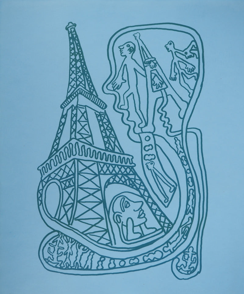 Yvon TAILLANDIER : Paris : La Tour Eiffel en vert sur bleu, Sérigraphie originale (vue générale) - Crédit photo : Galerie Art.Paris
