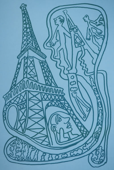 Yvon TAILLANDIER : Paris : La Tour Eiffel en vert sur bleu, Sérigraphie originale (photo de détail 2) - Crédit photo : Galerie Art.Paris
