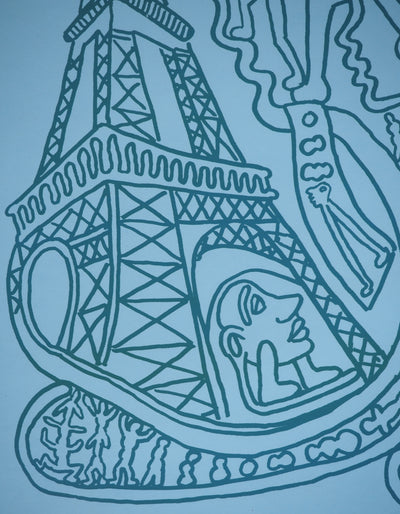 Yvon TAILLANDIER : Paris : La Tour Eiffel en vert sur bleu, Sérigraphie originale (photo de détail 3) - Crédit photo : Galerie Art.Paris