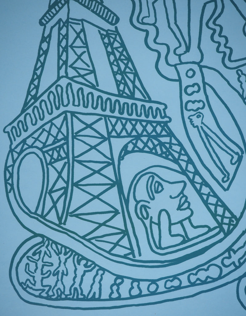 Yvon TAILLANDIER : Paris : La Tour Eiffel en vert sur bleu, Sérigraphie originale (photo de détail 3) - Crédit photo : Galerie Art.Paris