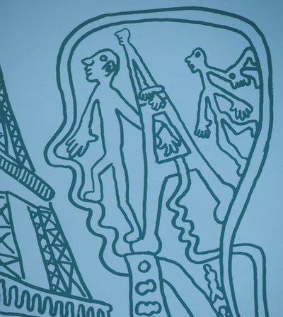 Yvon TAILLANDIER : Paris : La Tour Eiffel en vert sur bleu, Sérigraphie originale (photo de détail 4) - Crédit photo : Galerie Art.Paris