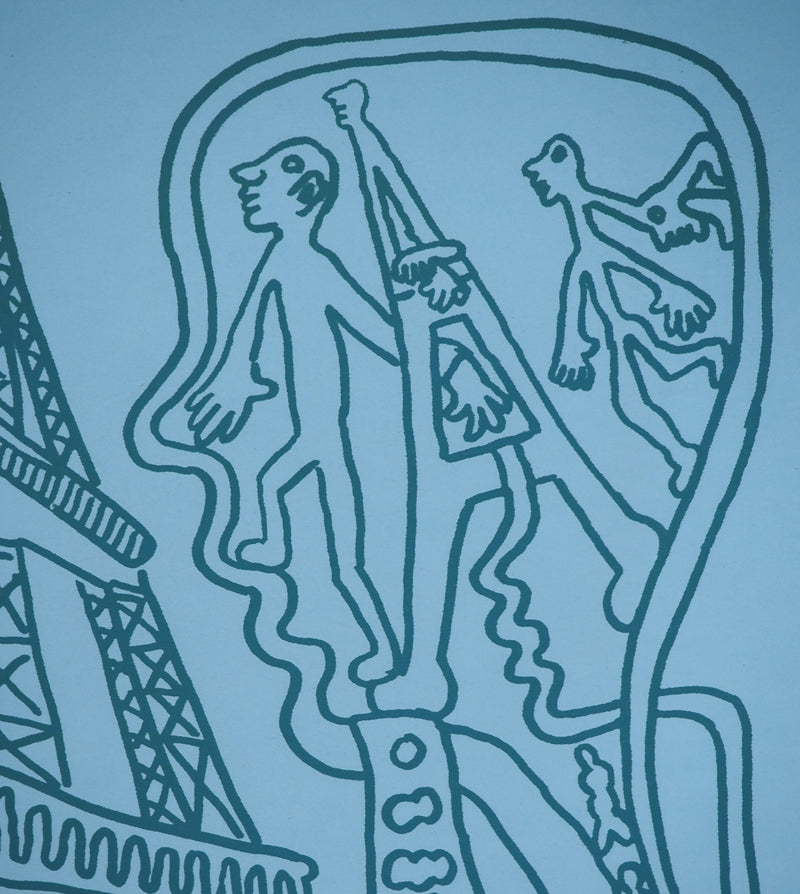 Yvon TAILLANDIER : Paris : La Tour Eiffel en vert sur bleu, Sérigraphie originale (photo de détail 4) - Crédit photo : Galerie Art.Paris