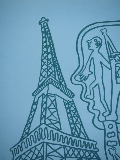 Yvon TAILLANDIER : Paris : La Tour Eiffel en vert sur bleu, Sérigraphie originale (photo de détail 5) - Crédit photo : Galerie Art.Paris