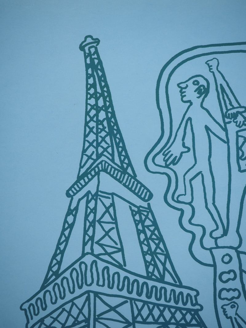 Yvon TAILLANDIER : Paris : La Tour Eiffel en vert sur bleu, Sérigraphie originale (photo de détail 5) - Crédit photo : Galerie Art.Paris