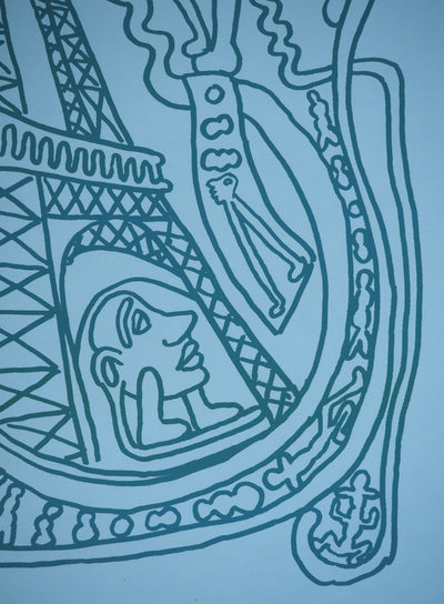 Yvon TAILLANDIER : Paris : La Tour Eiffel en vert sur bleu, Sérigraphie originale (photo de détail 6) - Crédit photo : Galerie Art.Paris
