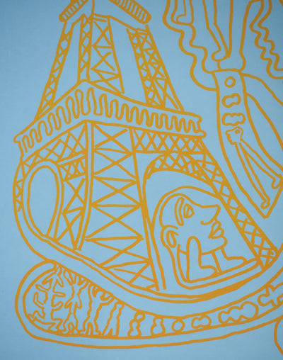 Yvon TAILLANDIER : Paris : La Tour Eiffel en jaune sur bleu, Sérigraphie originale (photo de détail 3) - Crédit photo : Galerie Art.Paris