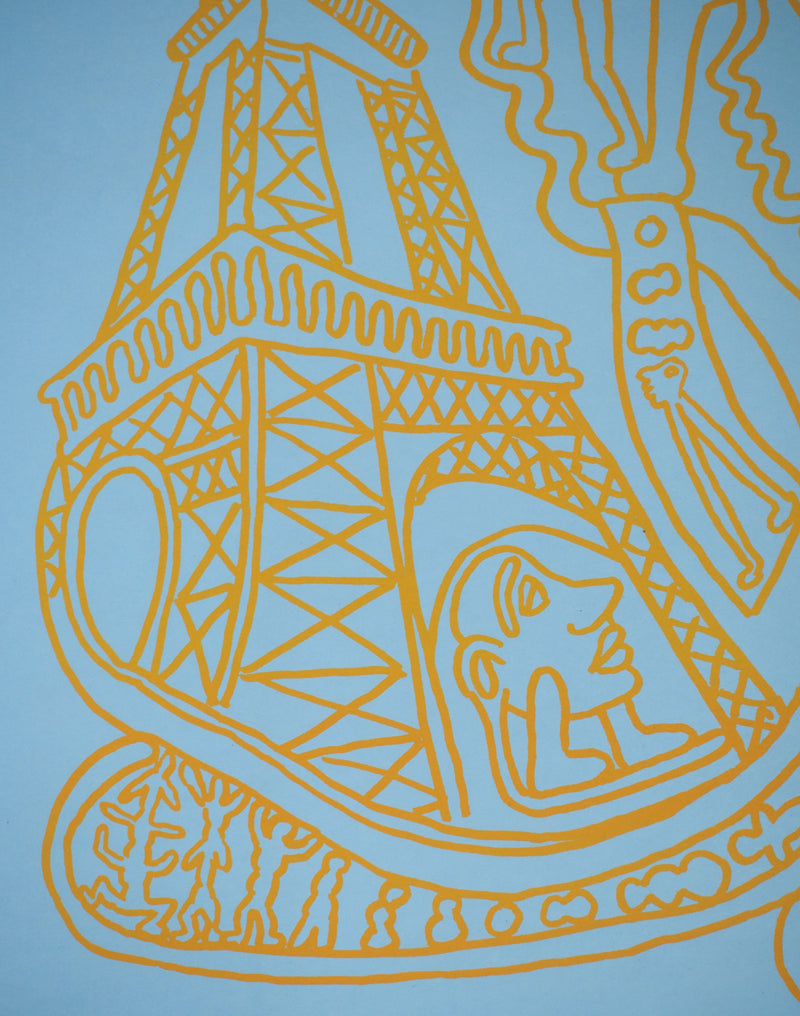 Yvon TAILLANDIER : Paris : La Tour Eiffel en jaune sur bleu, Sérigraphie originale (photo de détail 3) - Crédit photo : Galerie Art.Paris