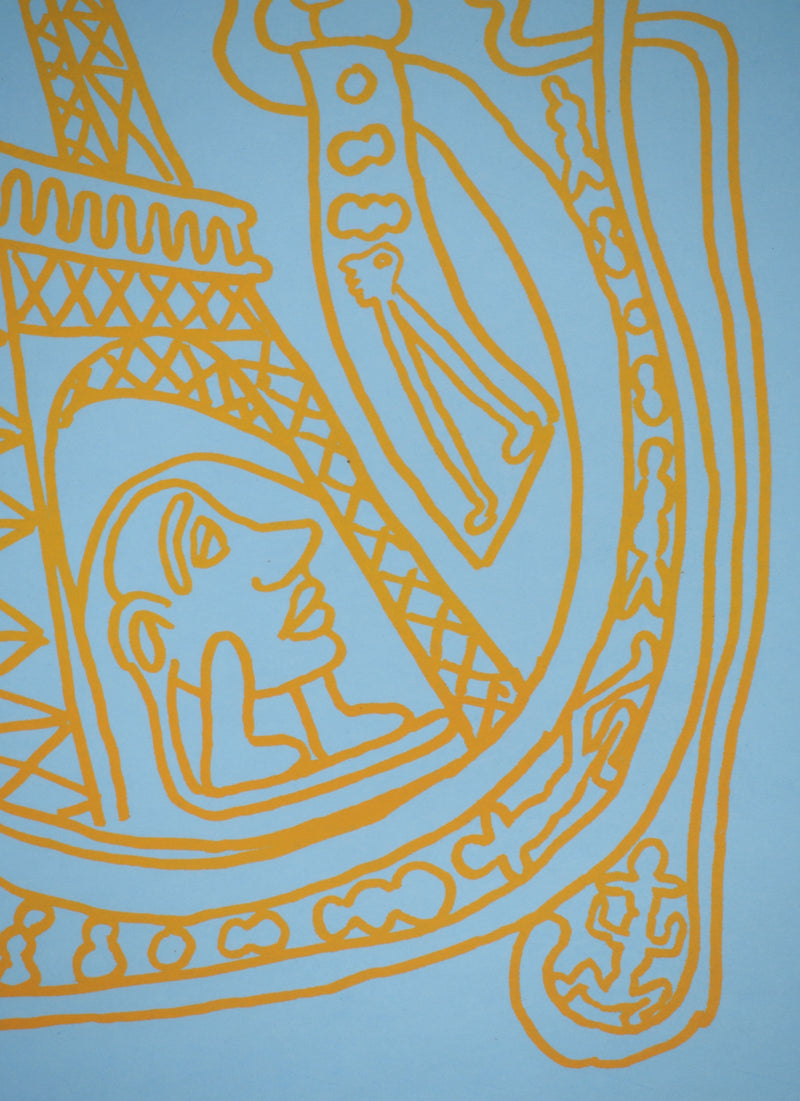 Yvon TAILLANDIER : Paris : La Tour Eiffel en jaune sur bleu, Sérigraphie originale (photo de détail 4) - Crédit photo : Galerie Art.Paris
