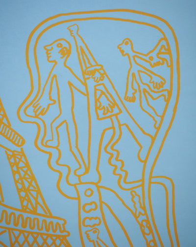 Yvon TAILLANDIER : Paris : La Tour Eiffel en jaune sur bleu, Sérigraphie originale (photo de détail 5) - Crédit photo : Galerie Art.Paris