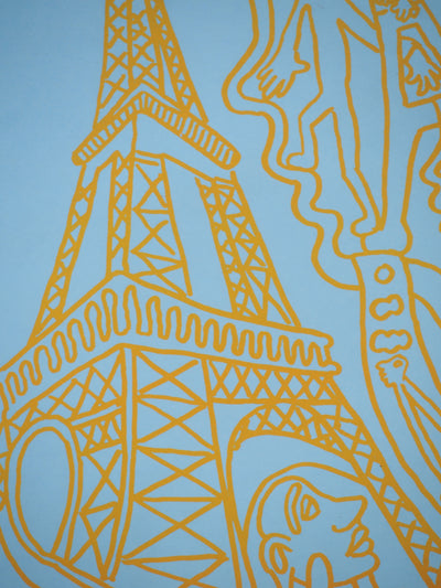 Yvon TAILLANDIER : Paris : La Tour Eiffel en jaune sur bleu, Sérigraphie originale (photo de détail 6) - Crédit photo : Galerie Art.Paris