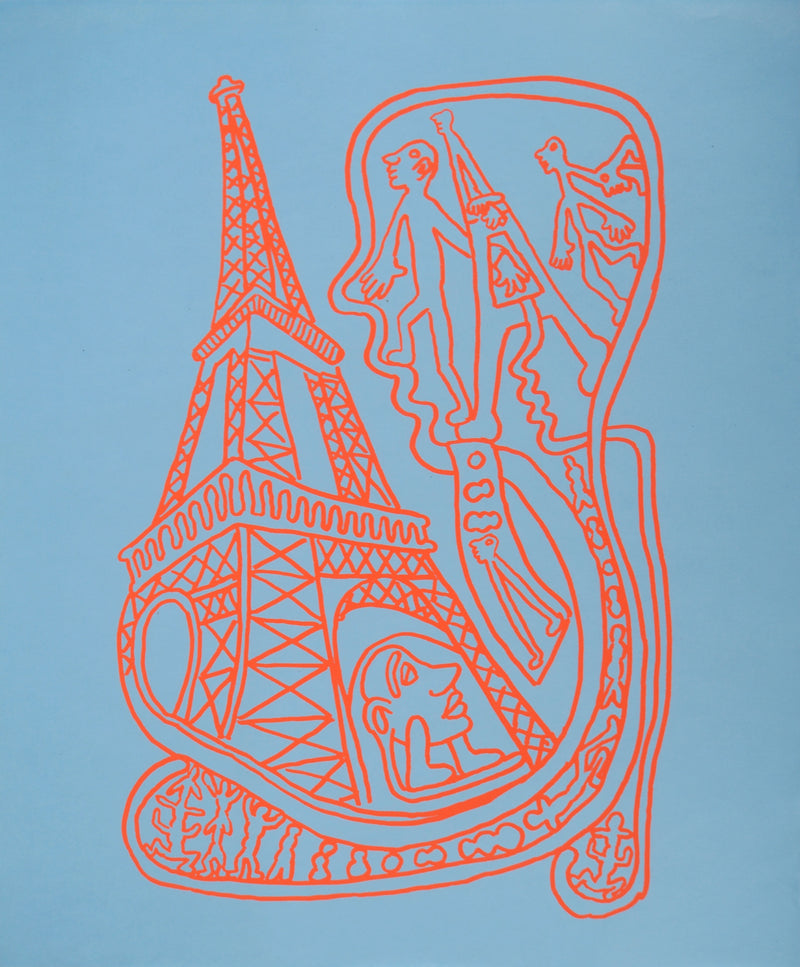 Yvon TAILLANDIER : Paris : La Tour Eiffel en rouge sur bleu, Sérigraphie originale (vue générale) - Crédit photo : Galerie Art.Paris