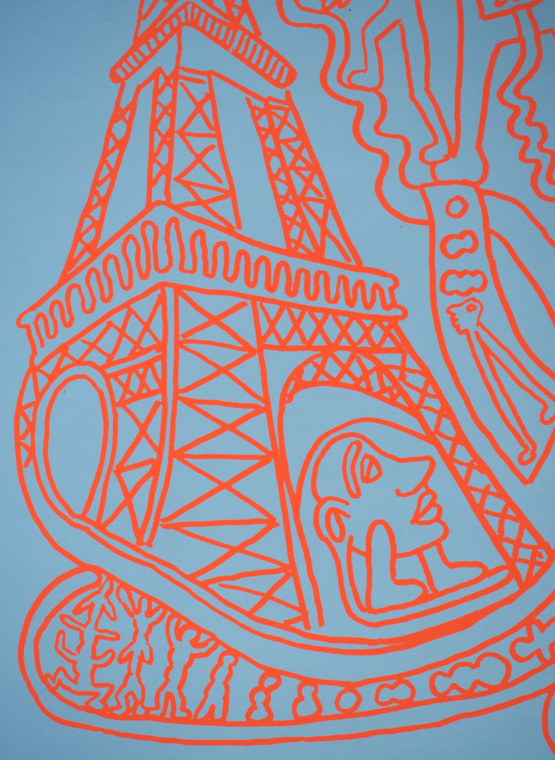 Yvon TAILLANDIER : Paris : La Tour Eiffel en rouge sur bleu, Sérigraphie originale (photo de détail 3) - Crédit photo : Galerie Art.Paris
