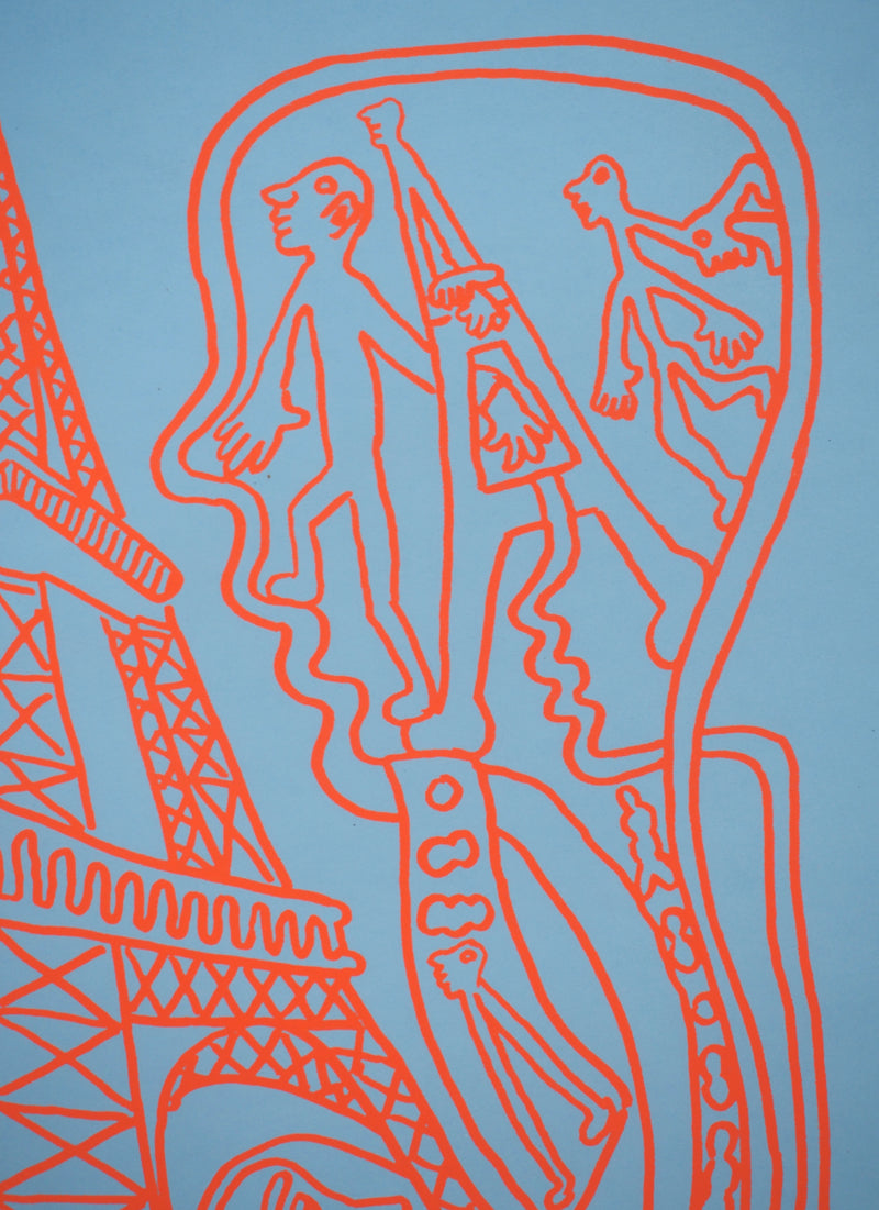 Yvon TAILLANDIER : Paris : La Tour Eiffel en rouge sur bleu, Sérigraphie originale (photo de détail 4) - Crédit photo : Galerie Art.Paris