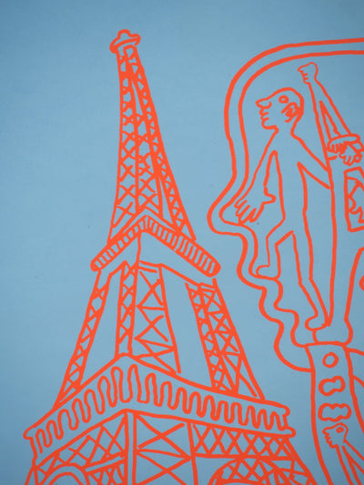 Yvon TAILLANDIER : Paris : La Tour Eiffel en rouge sur bleu, Sérigraphie originale (photo de détail 5) - Crédit photo : Galerie Art.Paris