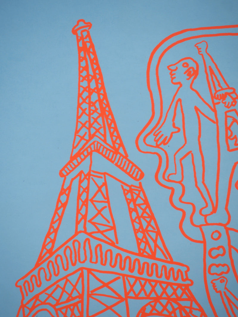 Yvon TAILLANDIER : Paris : La Tour Eiffel en rouge sur bleu, Sérigraphie originale (photo de détail 5) - Crédit photo : Galerie Art.Paris