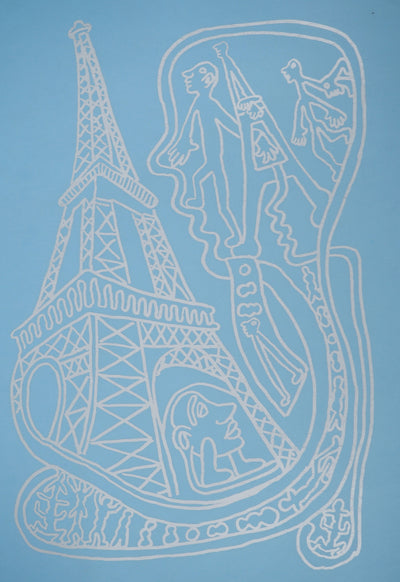 Yvon TAILLANDIER : Paris : La Tour Eiffel en argent sur bleu, Sérigraphie originale (photo de détail 2) - Crédit photo : Galerie Art.Paris