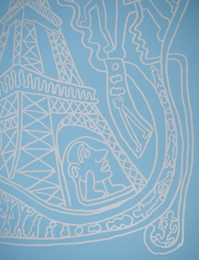 Yvon TAILLANDIER : Paris : La Tour Eiffel en argent sur bleu, Sérigraphie originale (photo de détail 3) - Crédit photo : Galerie Art.Paris