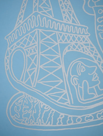 Yvon TAILLANDIER : Paris : La Tour Eiffel en argent sur bleu, Sérigraphie originale (photo de détail 4) - Crédit photo : Galerie Art.Paris