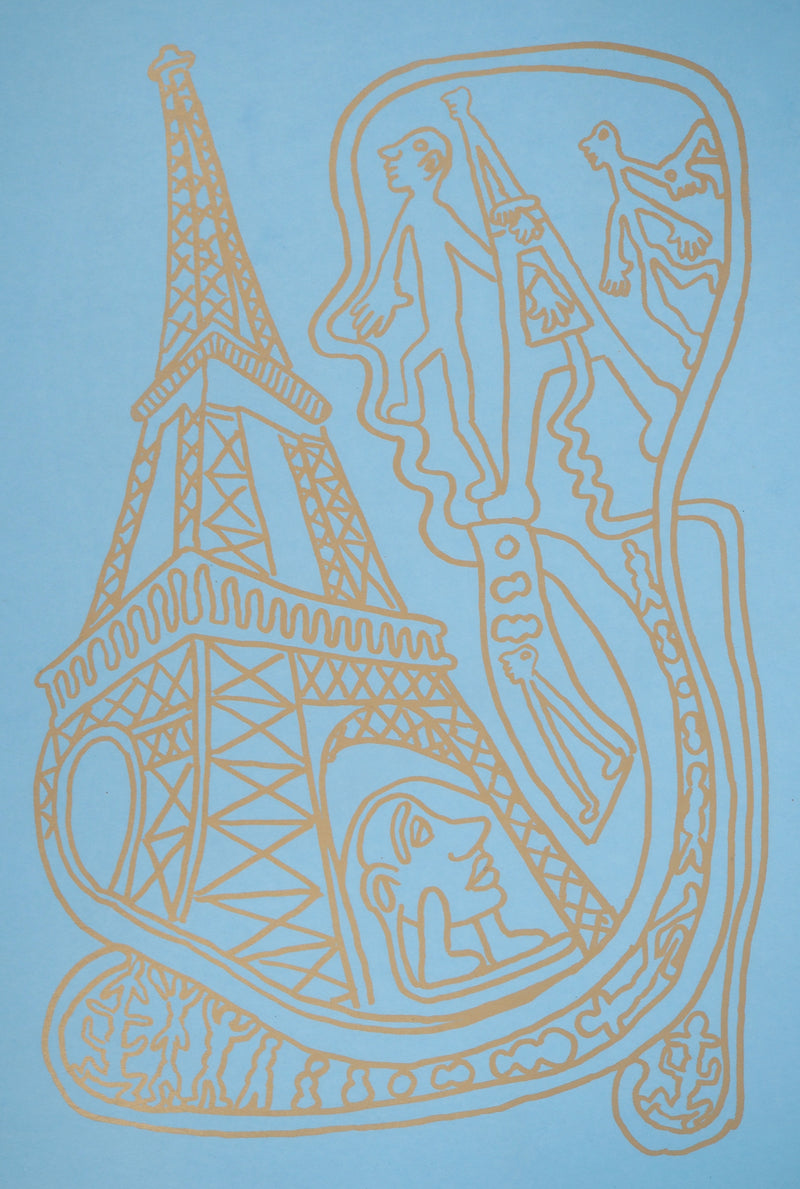 Yvon TAILLANDIER : Paris : La Tour Eiffel en doré sur bleu, Sérigraphie originale (photo de détail 2) - Crédit photo : Galerie Art.Paris