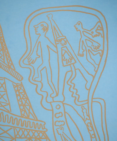 Yvon TAILLANDIER : Paris : La Tour Eiffel en doré sur bleu, Sérigraphie originale (photo de détail 3) - Crédit photo : Galerie Art.Paris