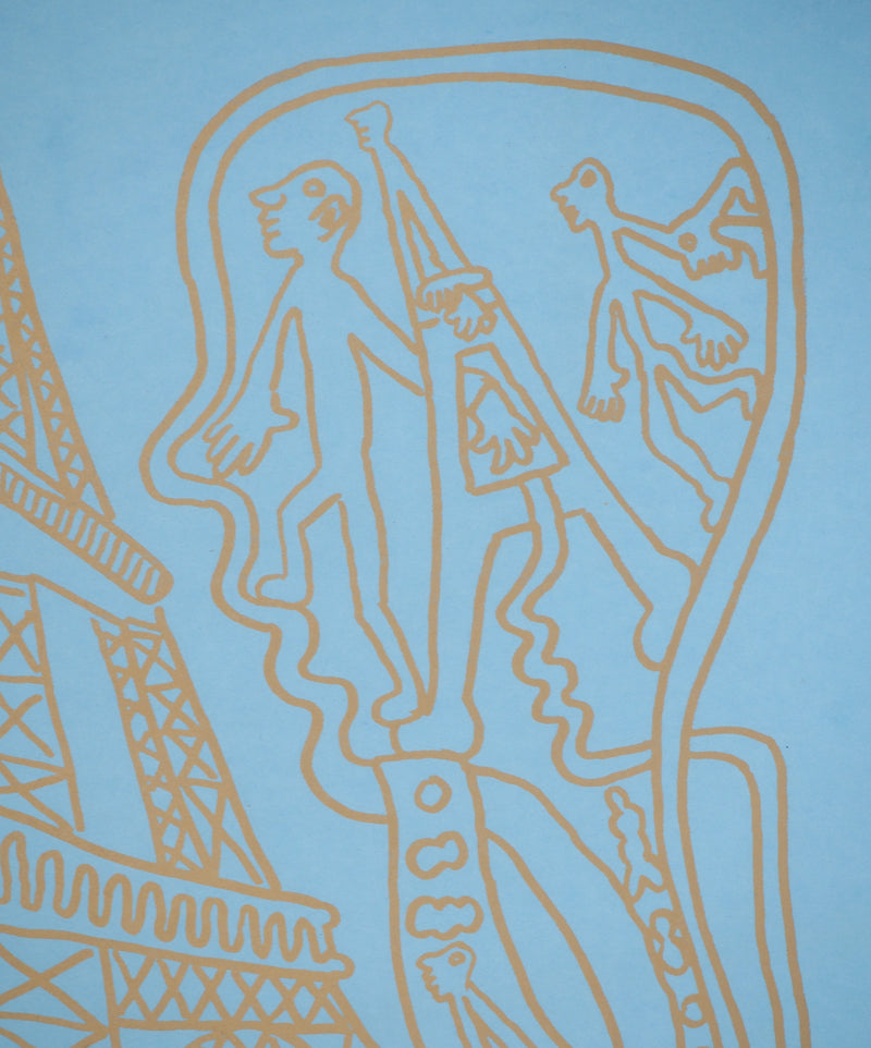 Yvon TAILLANDIER : Paris : La Tour Eiffel en doré sur bleu, Sérigraphie originale (photo de détail 3) - Crédit photo : Galerie Art.Paris