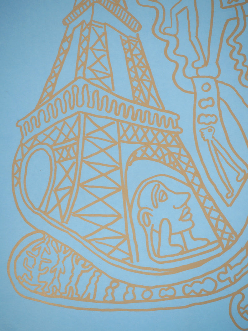 Yvon TAILLANDIER : Paris : La Tour Eiffel en doré sur bleu, Sérigraphie originale (photo de détail 4) - Crédit photo : Galerie Art.Paris