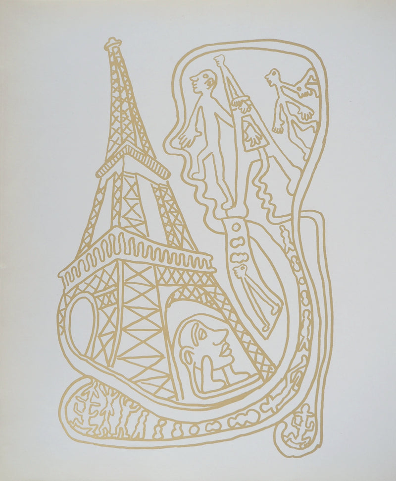 Yvon TAILLANDIER : Paris : La Tour Eiffel en doré sur crème, Sérigraphie originale (vue générale) - Crédit photo : Galerie Art.Paris