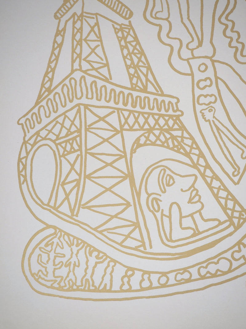 Yvon TAILLANDIER : Paris : La Tour Eiffel en doré sur crème, Sérigraphie originale (photo de détail 3) - Crédit photo : Galerie Art.Paris