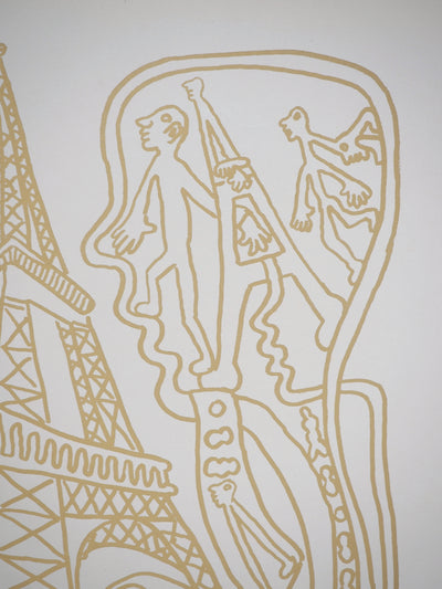 Yvon TAILLANDIER : Paris : La Tour Eiffel en doré sur crème, Sérigraphie originale (photo de détail 4) - Crédit photo : Galerie Art.Paris