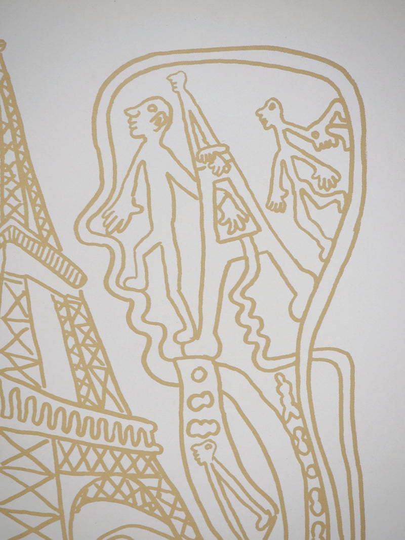 Yvon TAILLANDIER : Paris : La Tour Eiffel en doré sur crème, Sérigraphie originale (photo de détail 4) - Crédit photo : Galerie Art.Paris