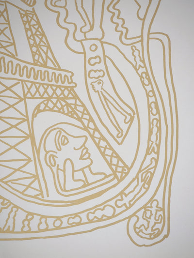 Yvon TAILLANDIER : Paris : La Tour Eiffel en doré sur crème, Sérigraphie originale (photo de détail 5) - Crédit photo : Galerie Art.Paris