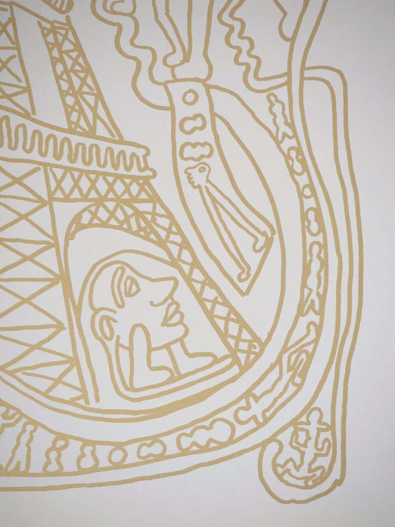 Yvon TAILLANDIER : Paris : La Tour Eiffel en doré sur crème, Sérigraphie originale (photo de détail 5) - Crédit photo : Galerie Art.Paris