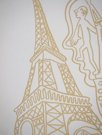 Yvon TAILLANDIER : Paris : La Tour Eiffel en doré sur crème, Sérigraphie originale (photo de détail 6) - Crédit photo : Galerie Art.Paris